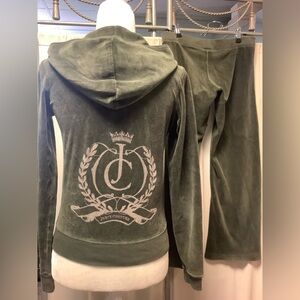 Juicy Couture Y2K Velour Cropped Pants 32 x 27 Zip Up Hoodie Tracksuit